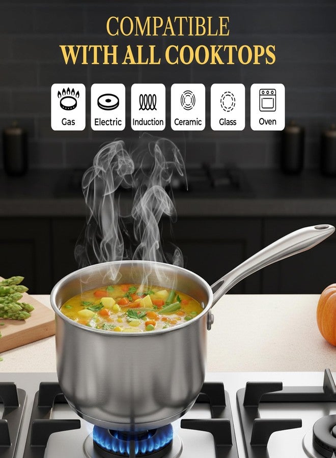SOLARA Sterra Stainless Steel Sauce Pan, Tea Pan, Chai Pan, Small Pan, 16Cm/6.2Inch, 1.7 Liter, 0.56Kg, Induction Base Friendly, 3-Layer Triply Thick Bottom, 100% Toxin-Free - Image 2